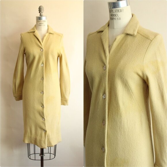 Vintage 1960s Coat Dress, Fred Roithschild Yellow Wool - Picture 1 of 10